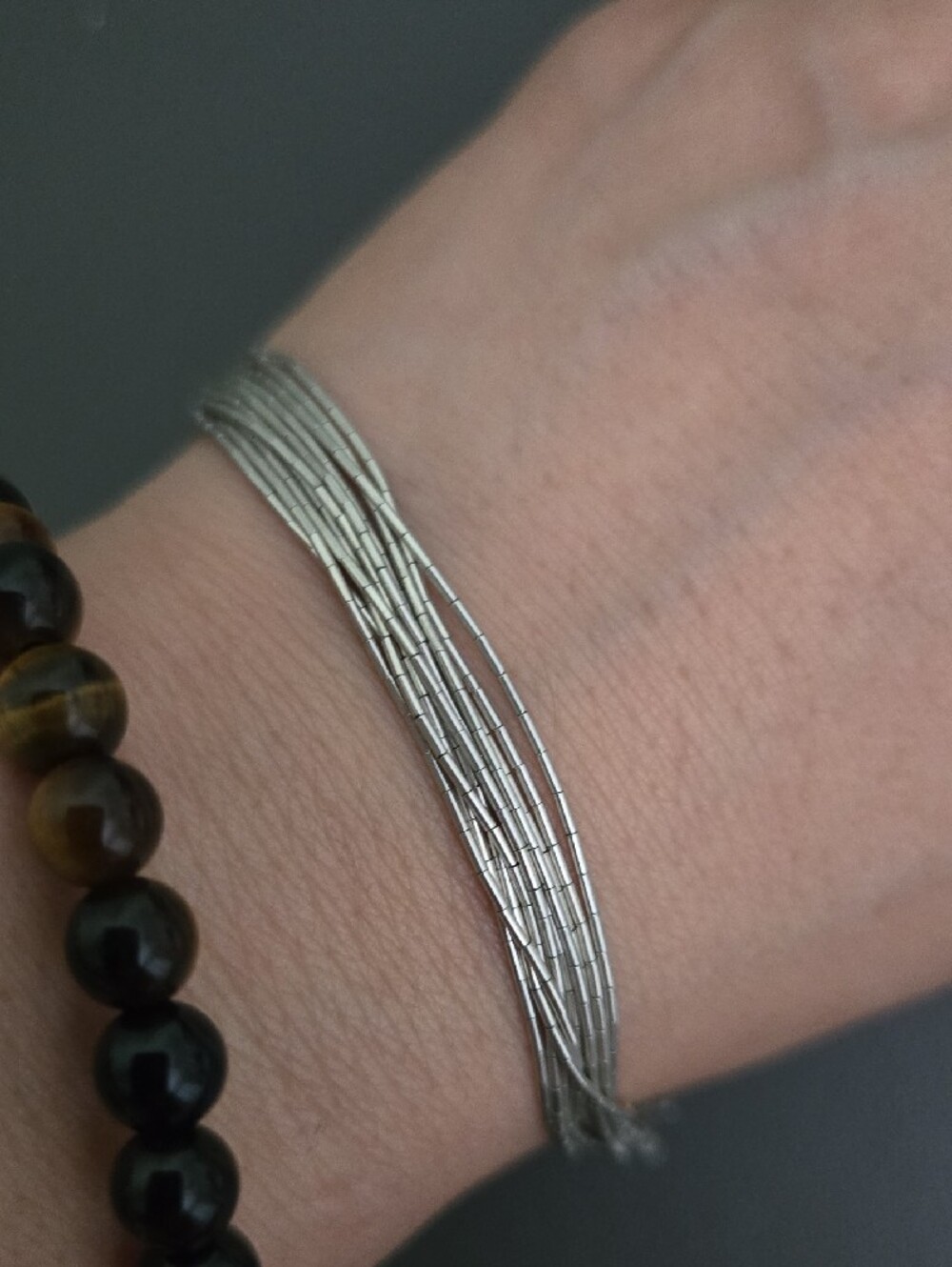 Liquid Sterling Silver Bracelet 10 Strands 7” Traditional Navajo Liquid Silver - Picture 4 of 4